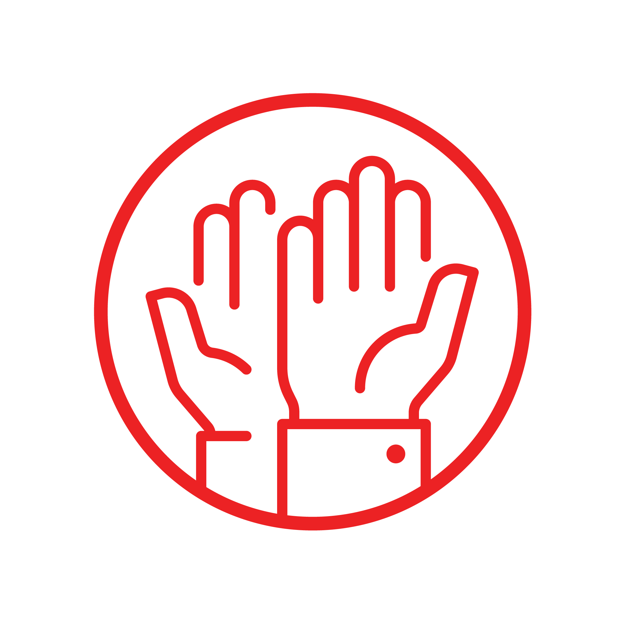 A red and white circle with two hands in it Description automatically generated